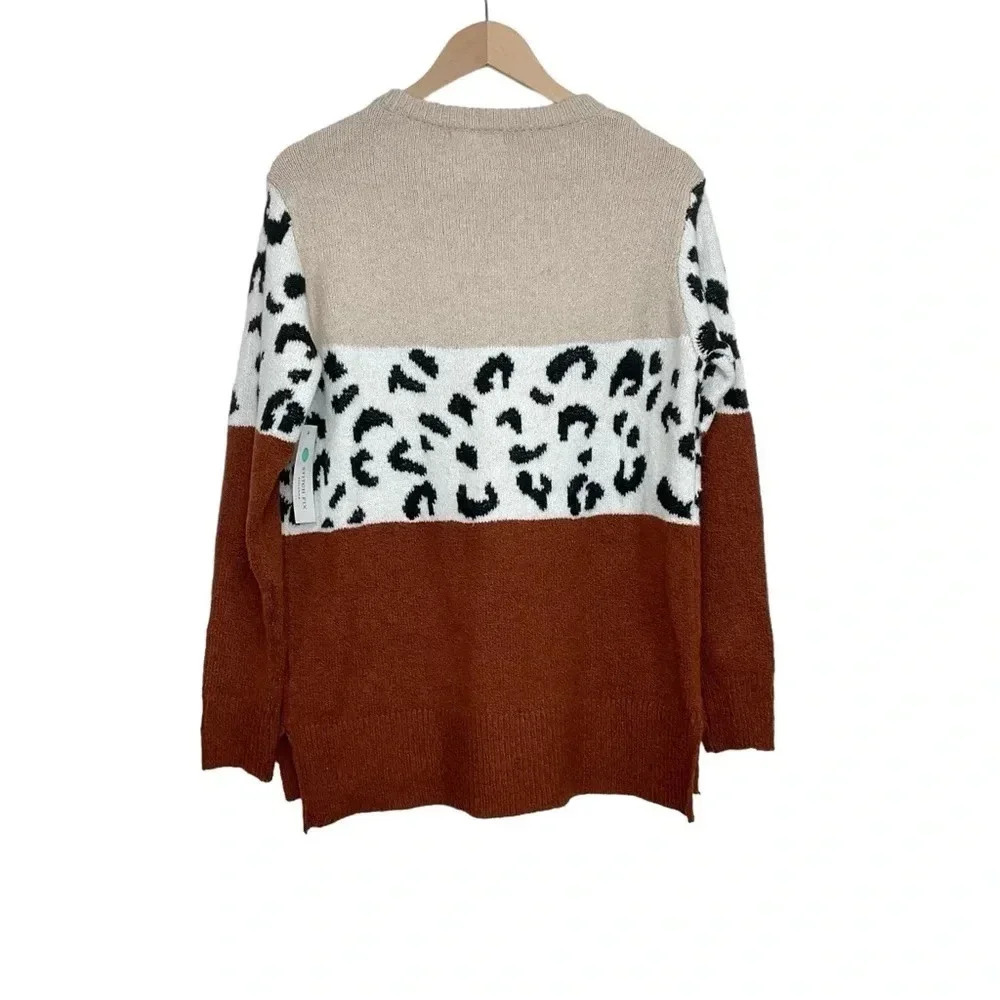 Pink Clover Animal Print Colorblock Crewneck Sweater Size Small - Picture 3 of 8